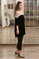 Picture of off shoulders pearl encrusted velvet