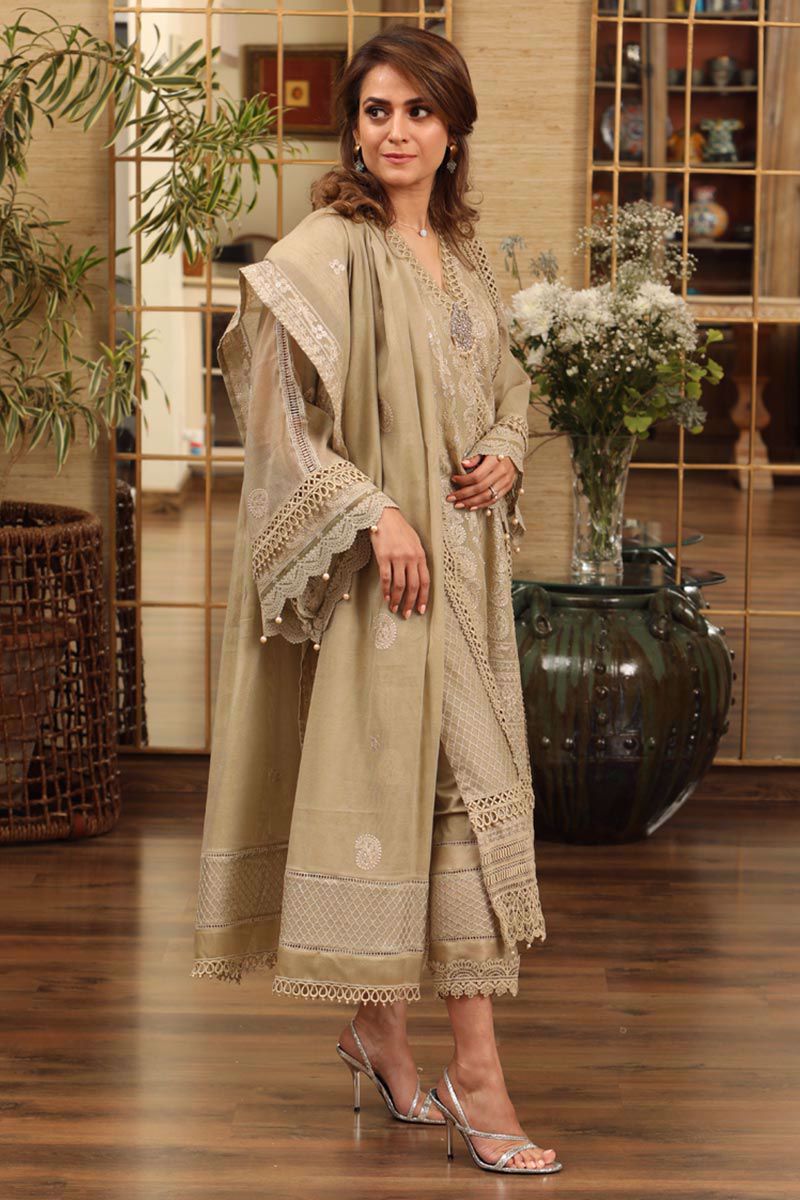 Picture of Cotton net chikankari - gold