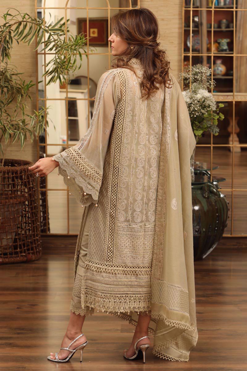 Picture of Cotton net chikankari - gold