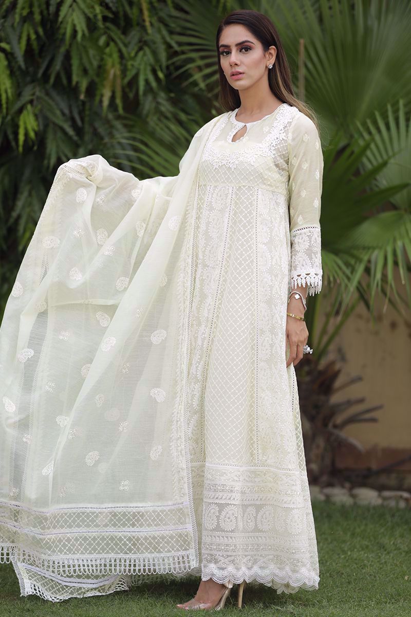 Picture of Chikankari angarkha with dupatta