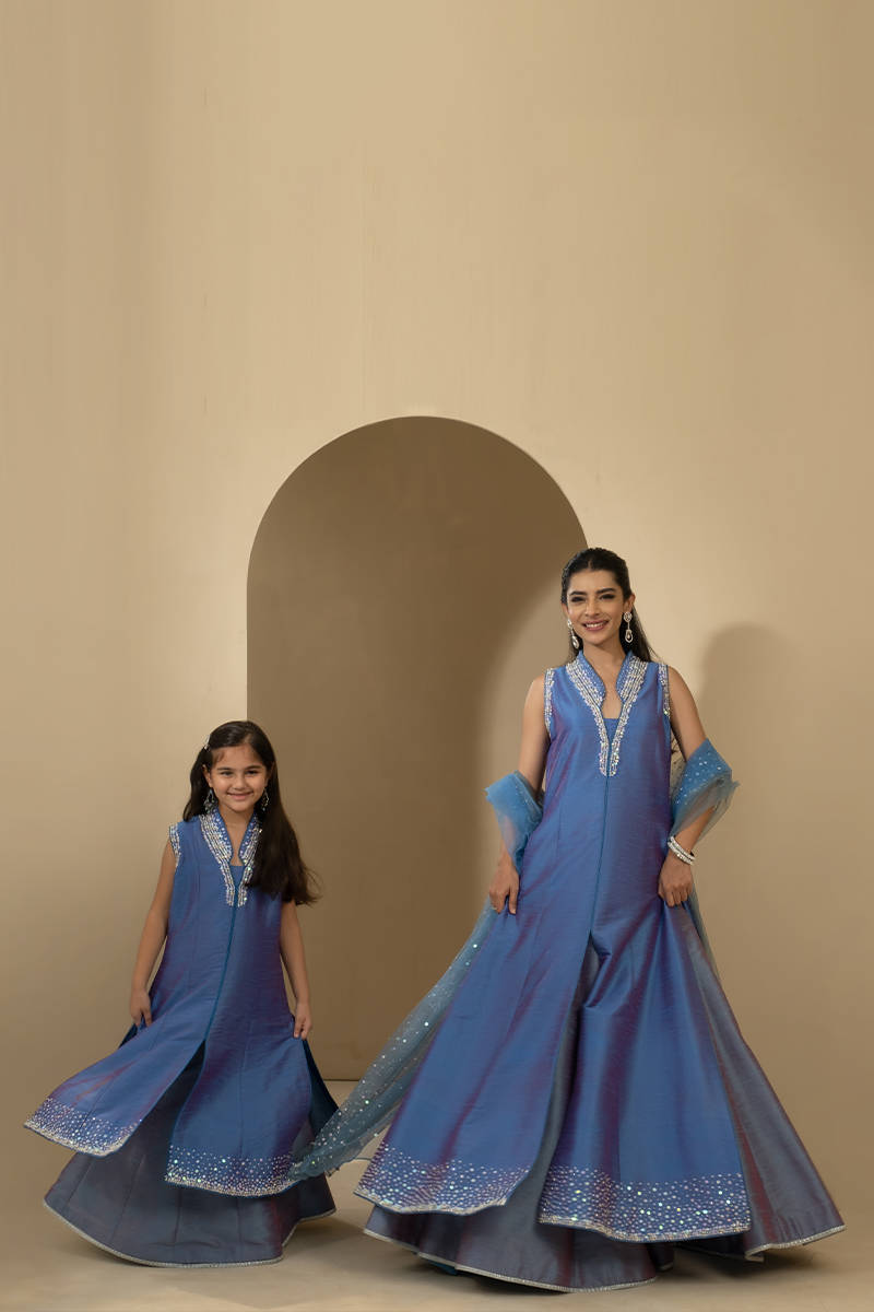Picture of Silver Ice Gown with Lehnga Kids
