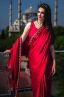 Picture of Light satin stitched sari and blouse