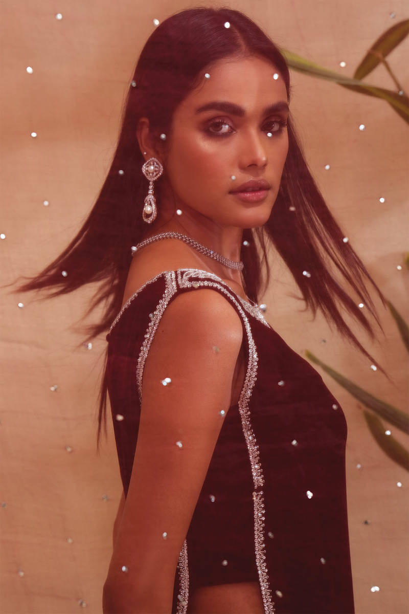 Picture of Sleek N Silver Velvet With Wide Legged Pants With Pockets