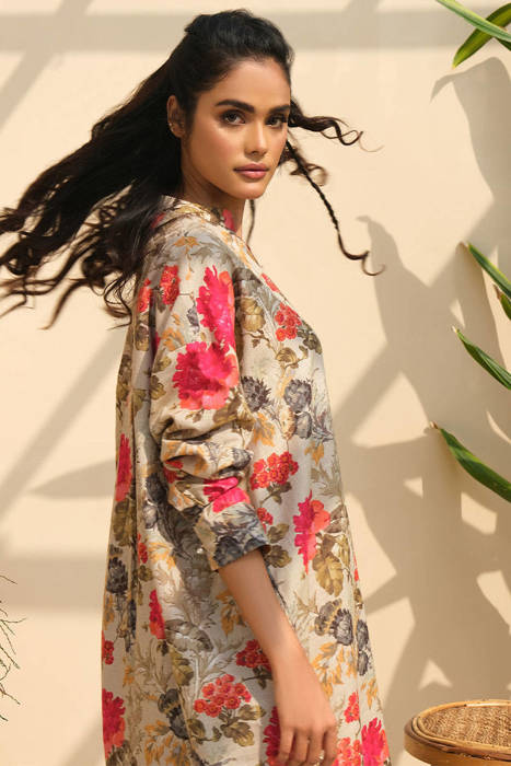 Red Floral Print Khadar