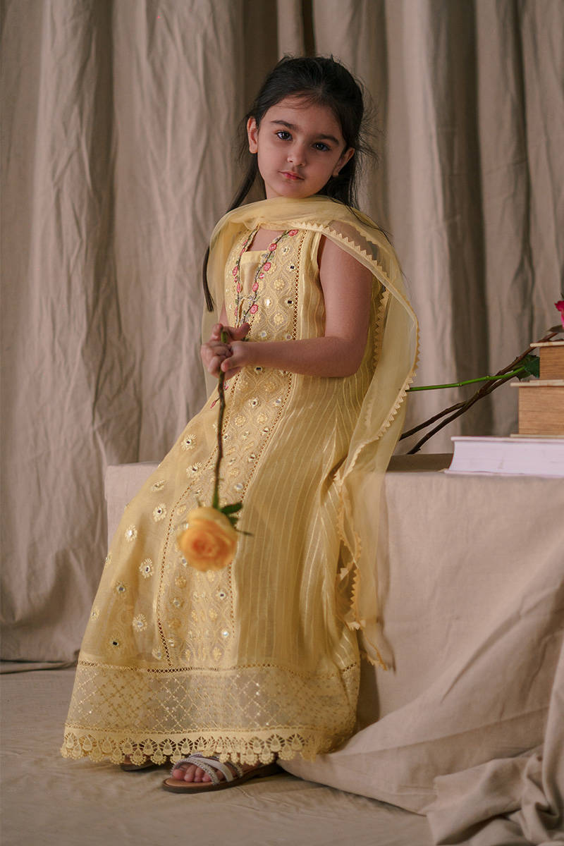 Picture of Lemon Rose Pishwas With Dupatta Kid