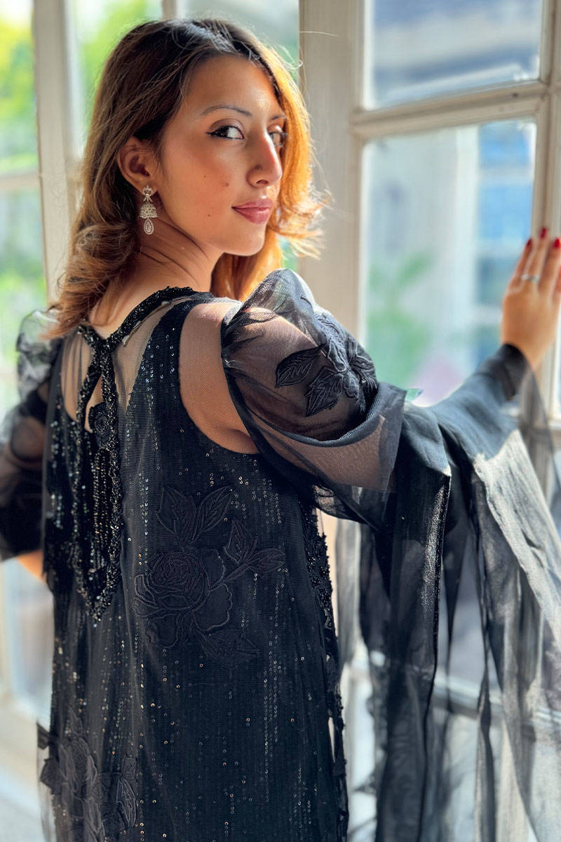 Picture of Black Rose Net with Pants and Dupatta