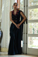 Picture of Teal Rose Velvet Blouse With Charmeuse Saree