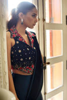 Picture of Teal Rose Velvet Blouse With Charmeuse Saree