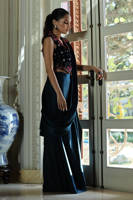 Picture of Teal Rose Velvet Blouse With Charmeuse Saree