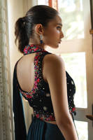 Picture of Teal Rose Velvet Blouse With Charmeuse Saree