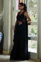 Picture of Teal Rose Velvet Blouse With Charmeuse Saree