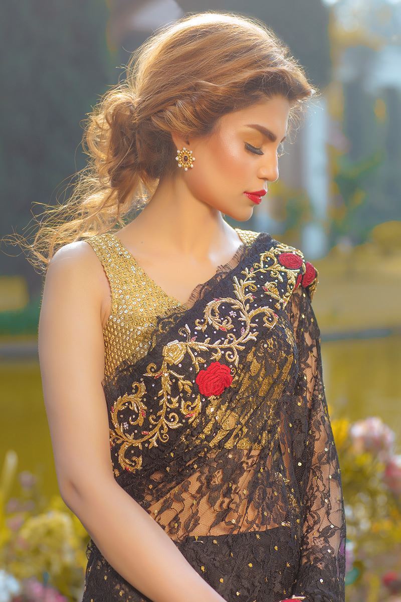 Picture of Black Chantilly saree