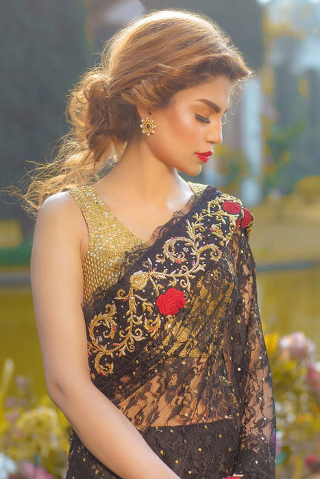 Black Chantilly saree