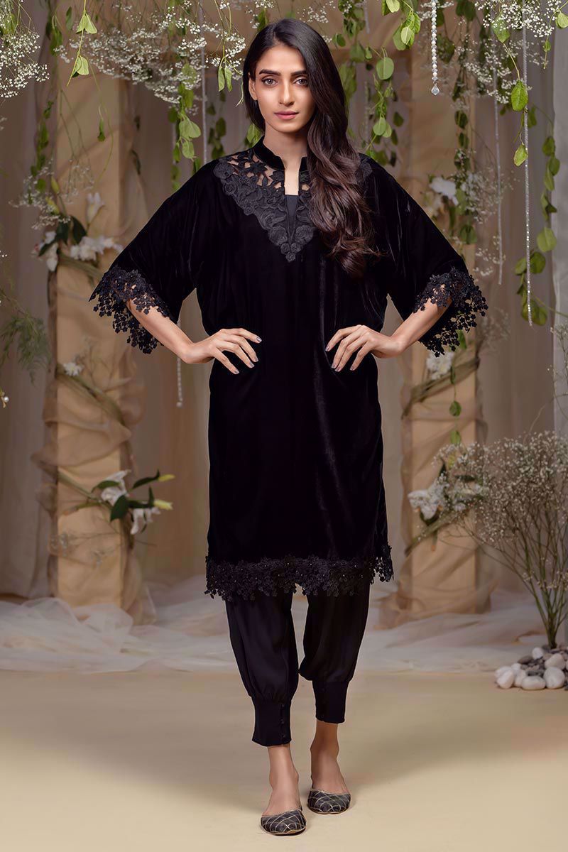 Picture of Black floral velvet