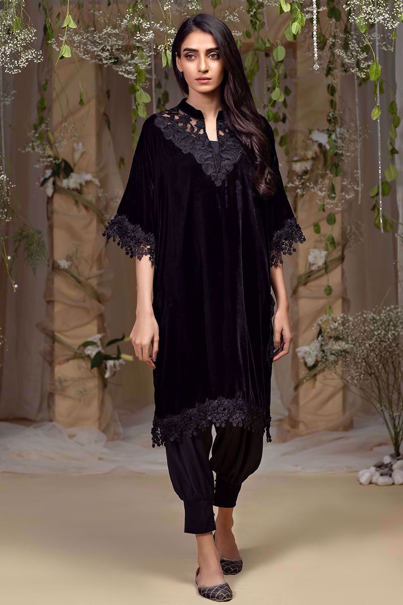 Farida Hasan. Black floral velvet