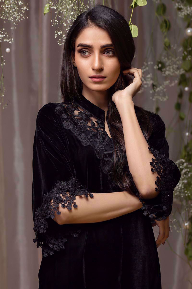 Picture of Black floral velvet