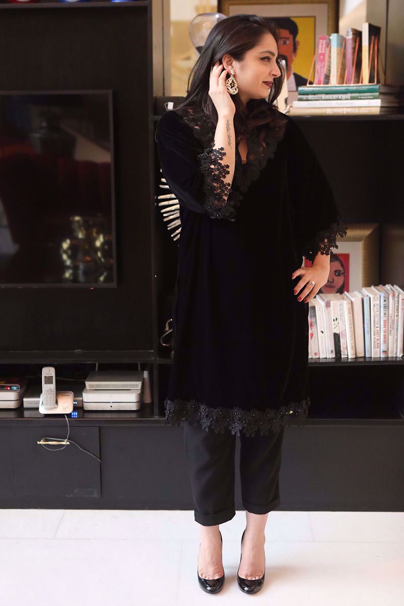 Picture of Black floral velvet