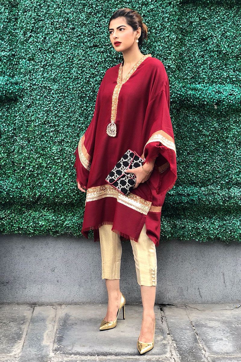 Picture of Chandbali shawl shirt Maroon