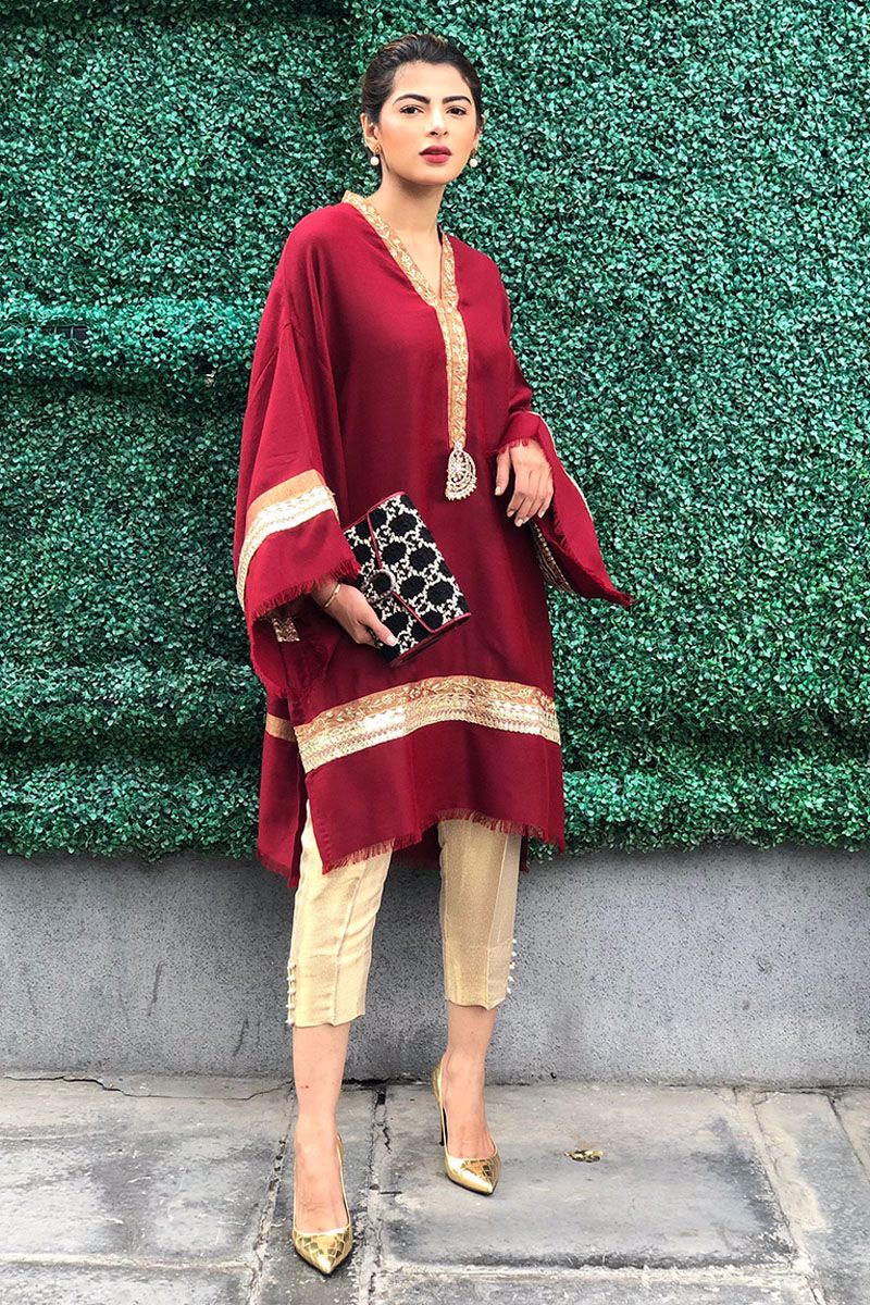 Picture of Chandbali shawl shirt Maroon