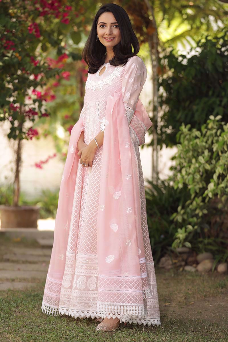 Picture of Chikankari angarkha  with dupatta