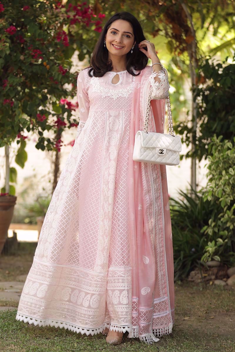 Picture of Chikankari angarkha  with dupatta