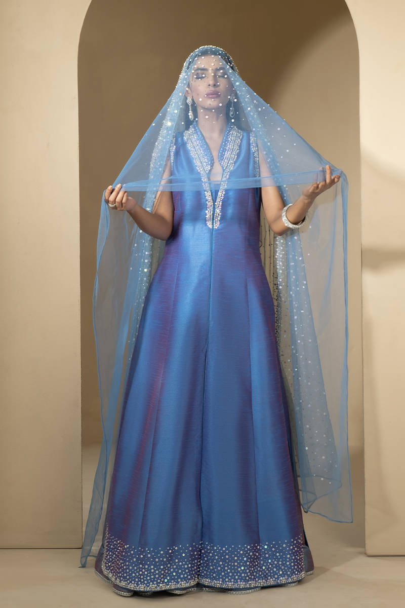 Picture of Silver Ice Gown With Lehnga