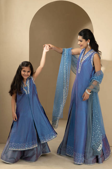 Silver Ice Gown with Lehnga Kids