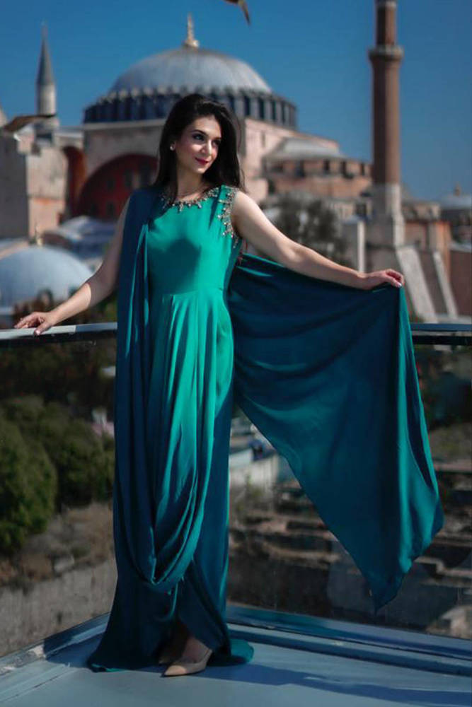 Picture of Embroidered satin gown