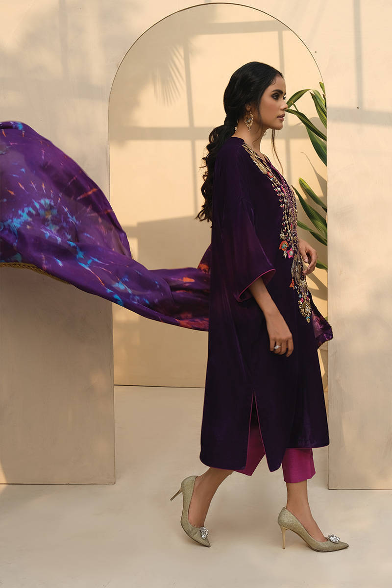 Picture of Festive Velvet Phiran With Pants