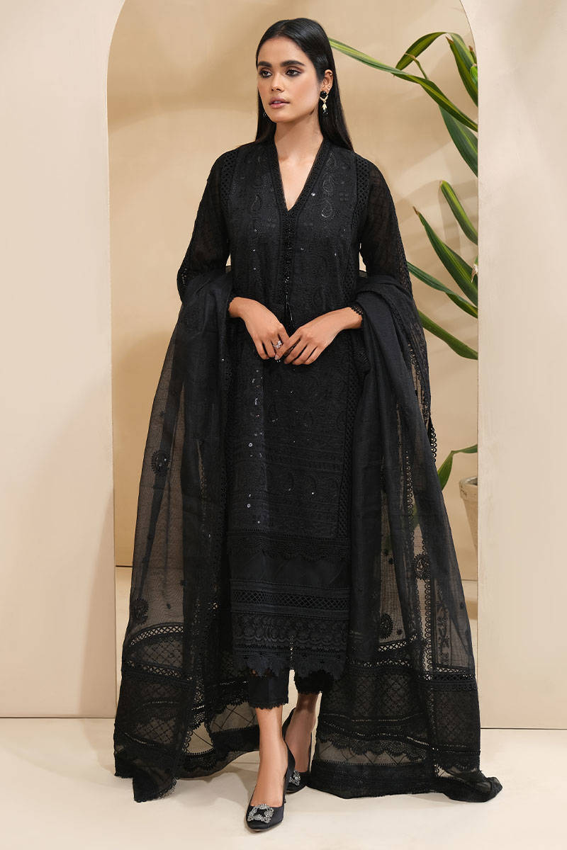 Black chikankari all over embroidered kurta and pants - set of two by Satya  Designs | The Secret Label