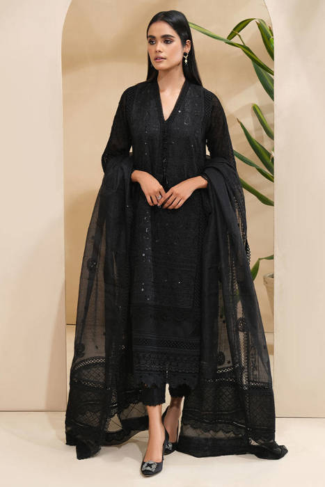 Chikankari black with dupatta