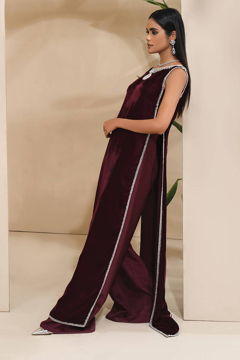 Picture of Sleek N Silver Velvet With Wide Legged Pants With Pockets