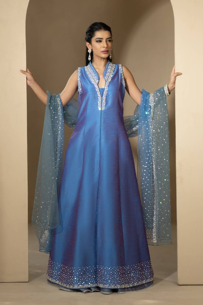 Picture of Silver Ice Gown With Lehnga