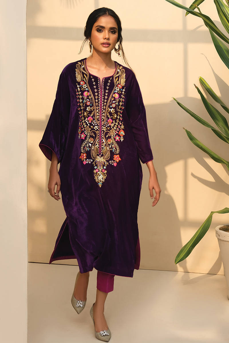 Picture of Festive Velvet Phiran With Pants