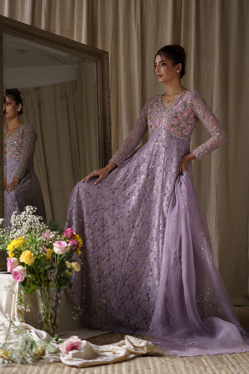 Picture of Lilac Lace Pishwas With Dupatta