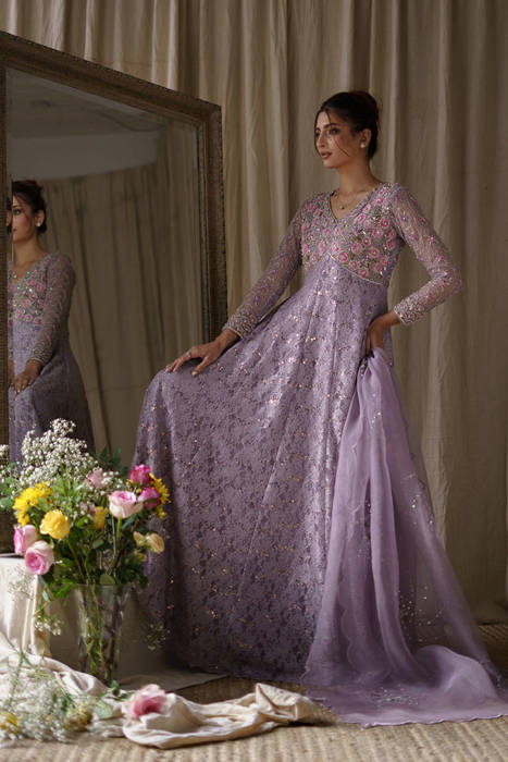 Lilac Lace Pishwas With Dupatta