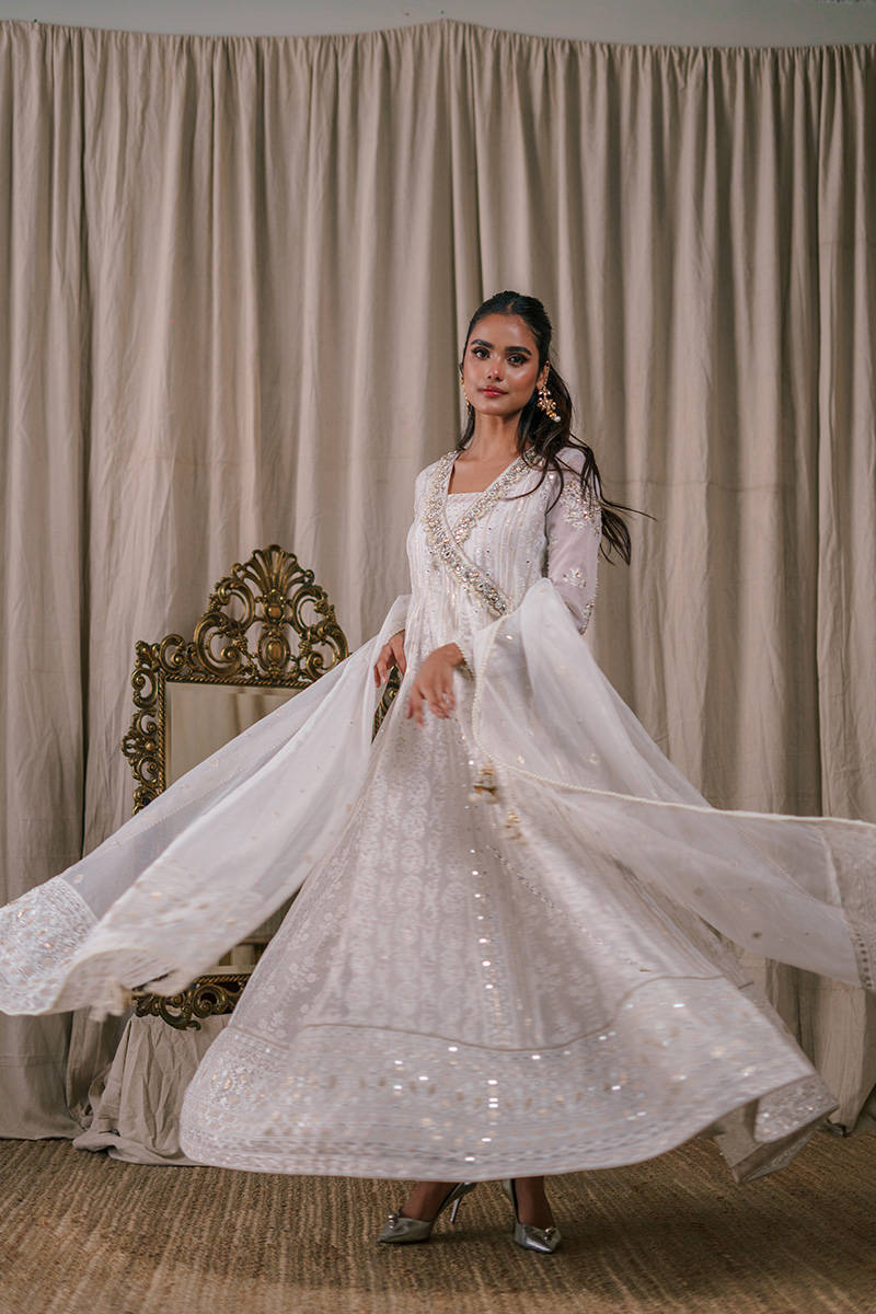 Picture of Cream Pearl Angrakha With Dupatta