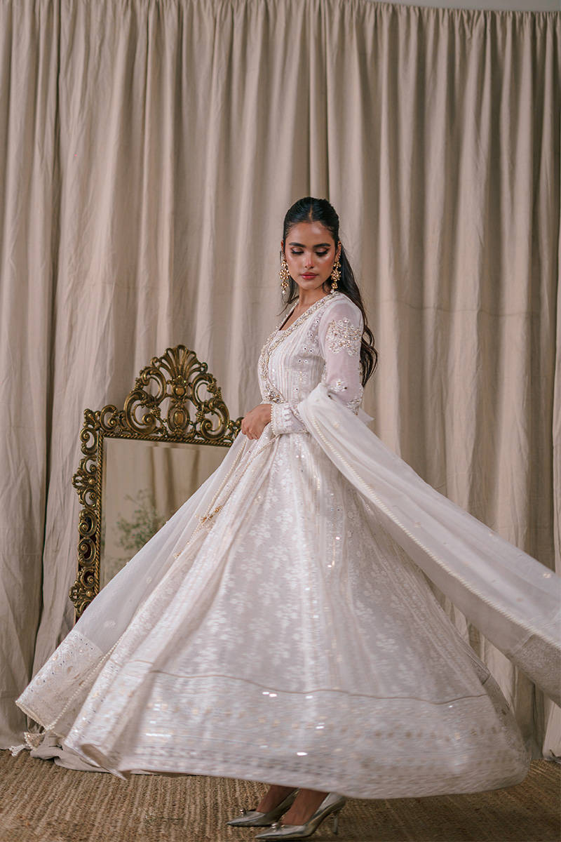 Picture of Cream Pearl Angrakha With Dupatta