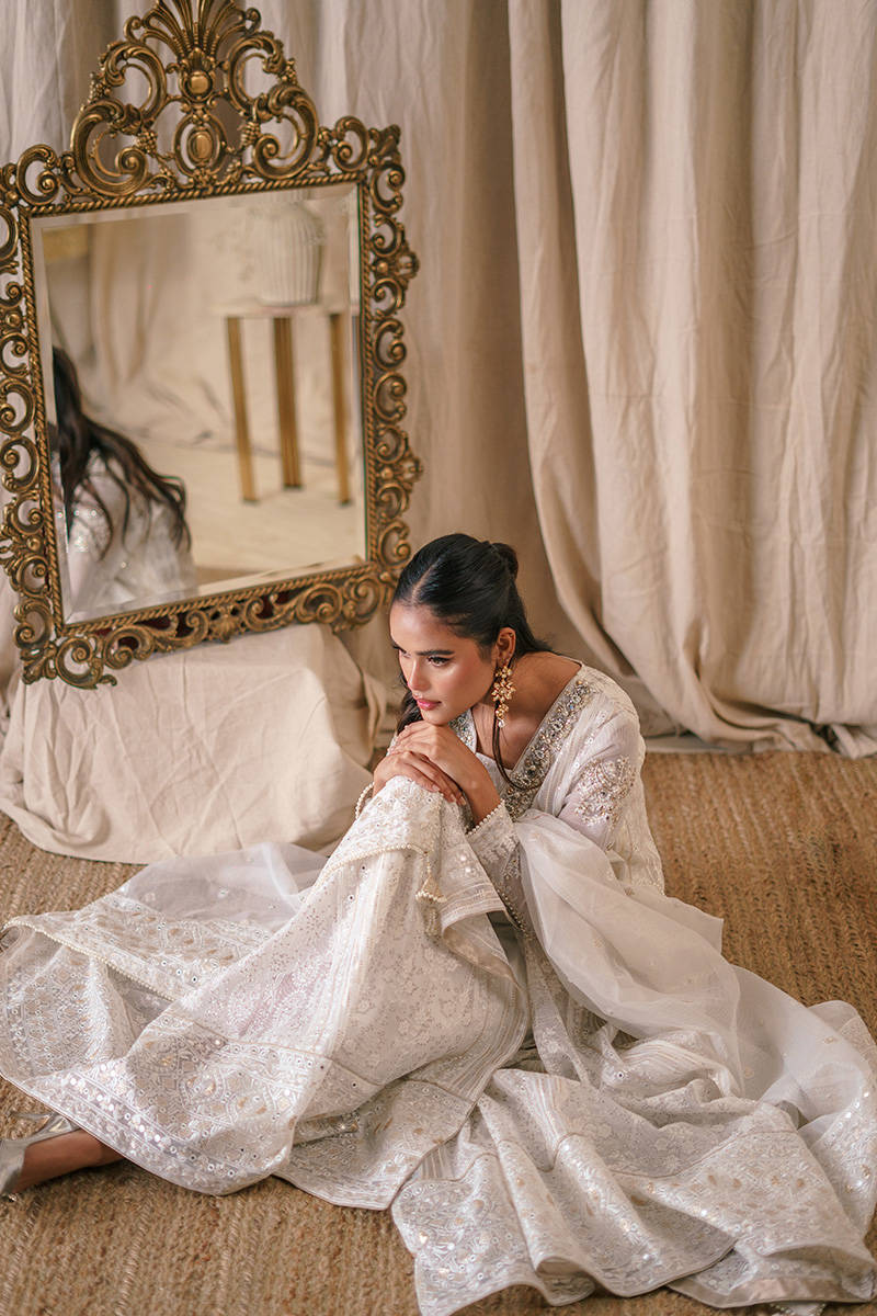 Picture of Cream Pearl Angrakha With Dupatta