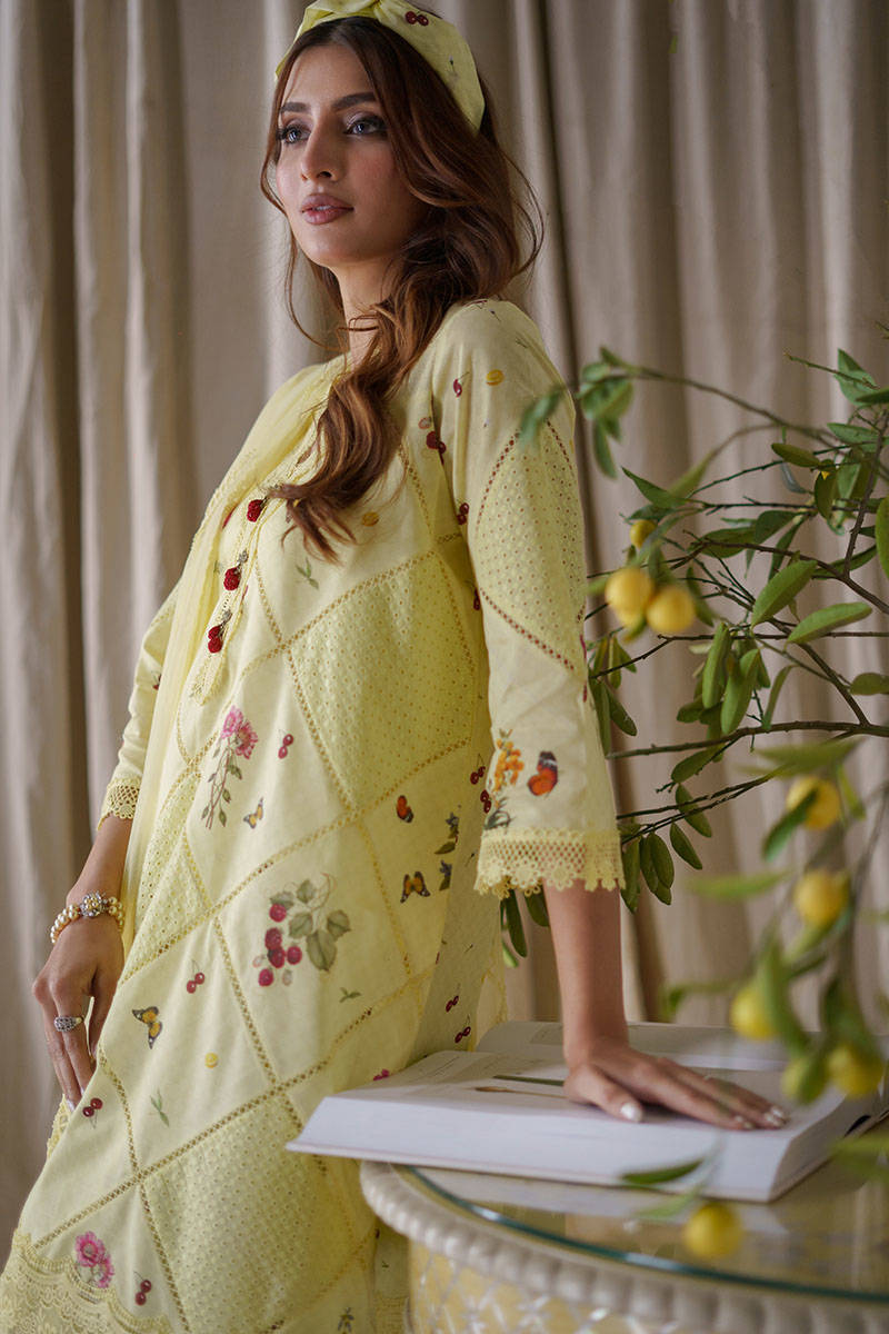 Picture of Lemon cherry with plain cotton shalwar/pant