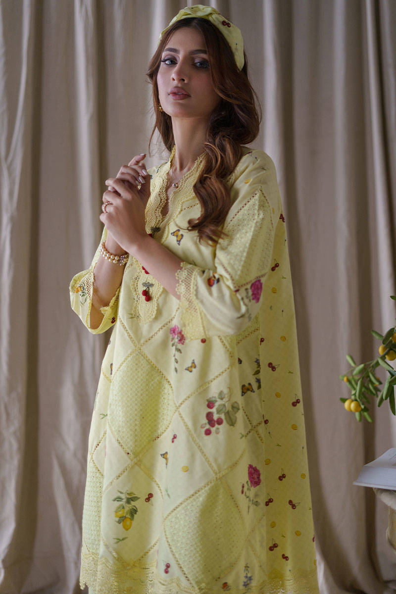 Picture of Lemon cherry with plain cotton shalwar/pant