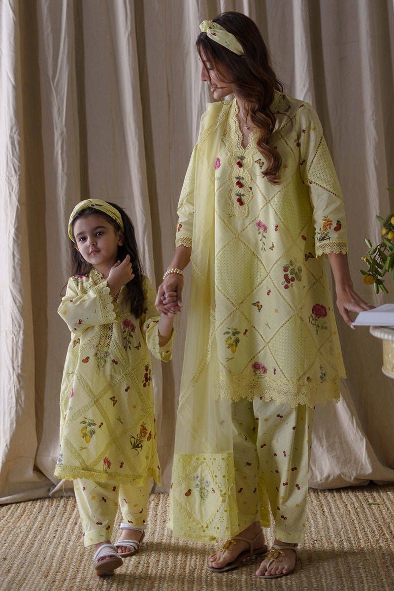Picture of Lemon cherry with plain cotton shalwar/pant
