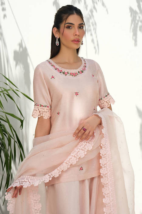 Pink Silk Floral With Pants