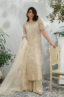 Picture of Cream Rose Net With Pants And Dupatta