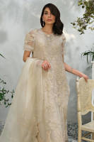 Picture of Cream Rose Net With Pants And Dupatta