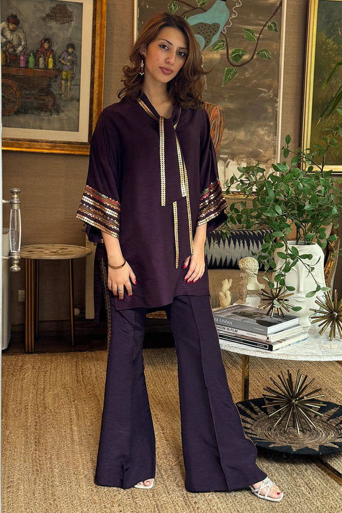 Farida Hasan Purple Velvet Hand Work Collection 3piece Unsitched