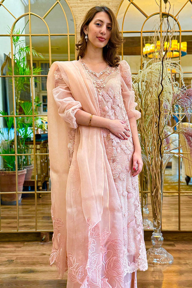 Picture of Tea Pink Rose Net with Pants and Dupatta