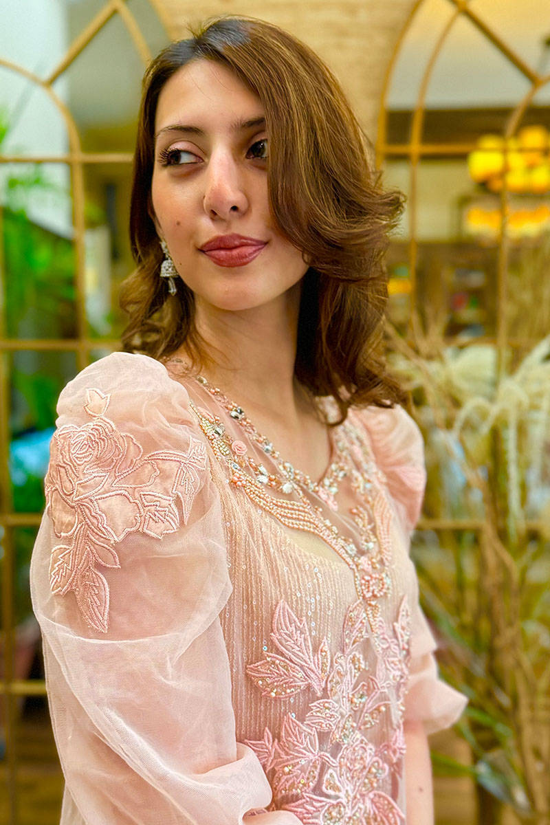 Picture of Tea Pink Rose Net with Pants and Dupatta