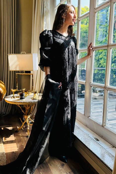 Black Rose Net with Pants and Dupatta