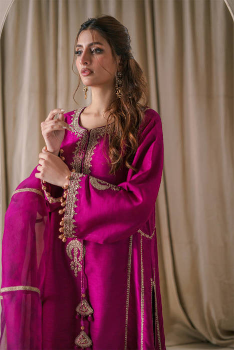 Magenta Silk with Pants